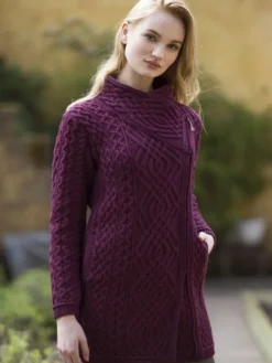 Womens Irish Knitwear|Ladies Cardigans*Sweater Shop Womens Aran sweater Coat side zip