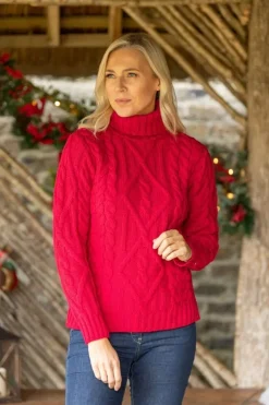 Womens Irish Knitwear*Sweater Shop Womens Turtleneck Sweater Merino Wool Red