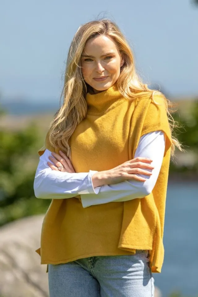 Designer Knitwear|Cashmere And Merino Wool Sweaters*Sweater Shop Wool & Cashmere Short Sleeve Sweater Mustard (One Size)