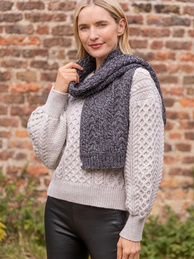 Ladies Wool Cashmere Scarves|Ladies Aran Scarves*Sweater Shop Wool and Cashmere Aran Scarf Slate