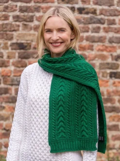 Ladies Wool Cashmere Scarves|Ladies Aran Scarves*Sweater Shop Wool and Cashmere Aran Scarf Green