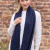 Ladies Wool Cashmere Scarves|Ladies Aran Scarves*Sweater Shop Wool and Cashmere Aran Scarf Navy