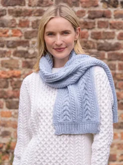 Ladies Wool Cashmere Scarves|Ladies Aran Scarves*Sweater Shop Wool and Cashmere Aran Scarf Sky Blue