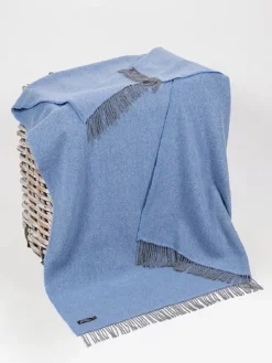 Cashmere & Merino Throws*Sweater Shop Wool and Cashmere Blue Herringbone Throw Col: 1403