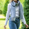Ladies Wool Cashmere Scarves*Sweater Shop Wool and Cashmere Blue Herringbone Scarf 2424