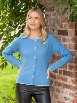 Womens Irish Knitwear|Cashmere And Merino Wool Sweaters*Sweater Shop Wool and Cashmere Cardigan Azure Blue
