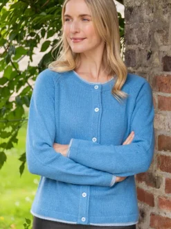 Womens Irish Knitwear|Cashmere And Merino Wool Sweaters*Sweater Shop Wool and Cashmere Cardigan Azure Blue