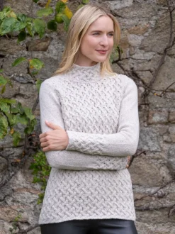 Womens Irish Knitwear|Cashmere And Merino Wool Sweaters*Sweater Shop Wool and Cashmere Cosy Trellis Sweater - Chalk