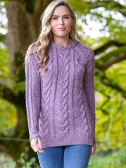 Womens Irish Knitwear*Sweater Shop Wool and Cashmere Fitted Crew Lavender