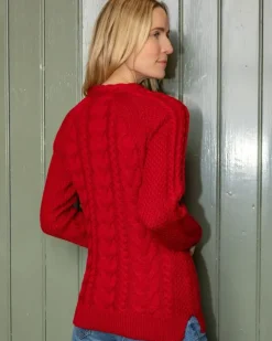 Womens Irish Knitwear|Womens Aran Fisherman Sweaters*Sweater Shop Wool and Cashmere Fitted Sweater - Red