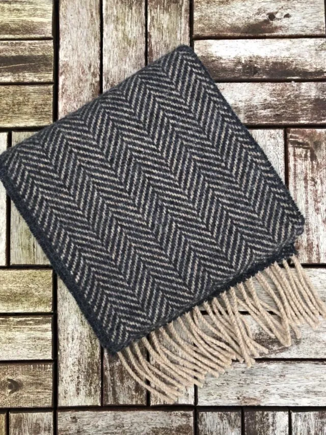 Wool Cashmere*Sweater Shop Wool and Cashmere Herringbone Scarf - Navy 2425