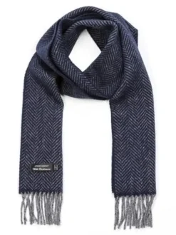 Wool Cashmere*Sweater Shop Wool and Cashmere Herringbone Scarf - Navy 2425