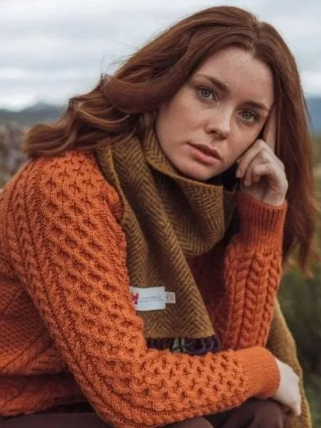 Ladies Wool Cashmere Scarves*Sweater Shop Wool and Cashmere Herringbone Scarf Mustard - 2444