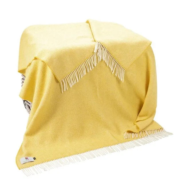 Cashmere & Merino Throws*Sweater Shop Wool and Cashmere Lemon Herringbone Throw Col: 1424