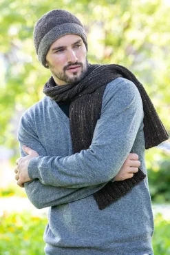 Wool Cashmere*Sweater Shop Wool and Cashmere Luxe Ribbed Scarf Charcoal - Made in Ireland