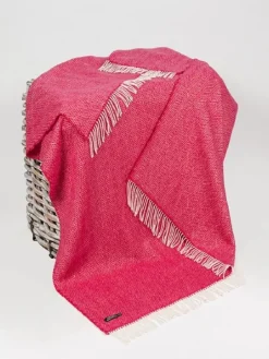 Cashmere & Merino Throws*Sweater Shop Wool and Cashmere Raspberry Herringbone Throw Col: 1406