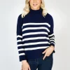 Womens Irish Knitwear|Cashmere And Merino Wool Sweaters*Sweater Shop Wool and Cashmere Sweater - Navy Stripe