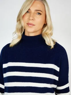 Womens Irish Knitwear|Cashmere And Merino Wool Sweaters*Sweater Shop Wool and Cashmere Sweater - Navy Stripe