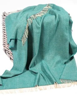 Cashmere & Merino Throws*Sweater Shop Wool and Cashmere Turquoise Herringbone Throw Col: 1417