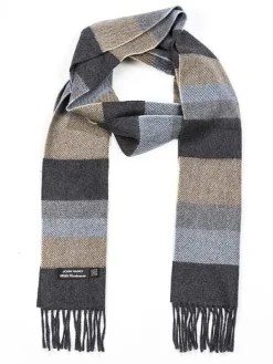 Wool Cashmere*Sweater Shop Wool Cashmere Scarf Made in Ireland - Blue/Grey/Beige Mix 8003